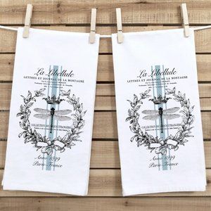 Tea Towels, Set of 2, Blue Dragonfly, Gift idea